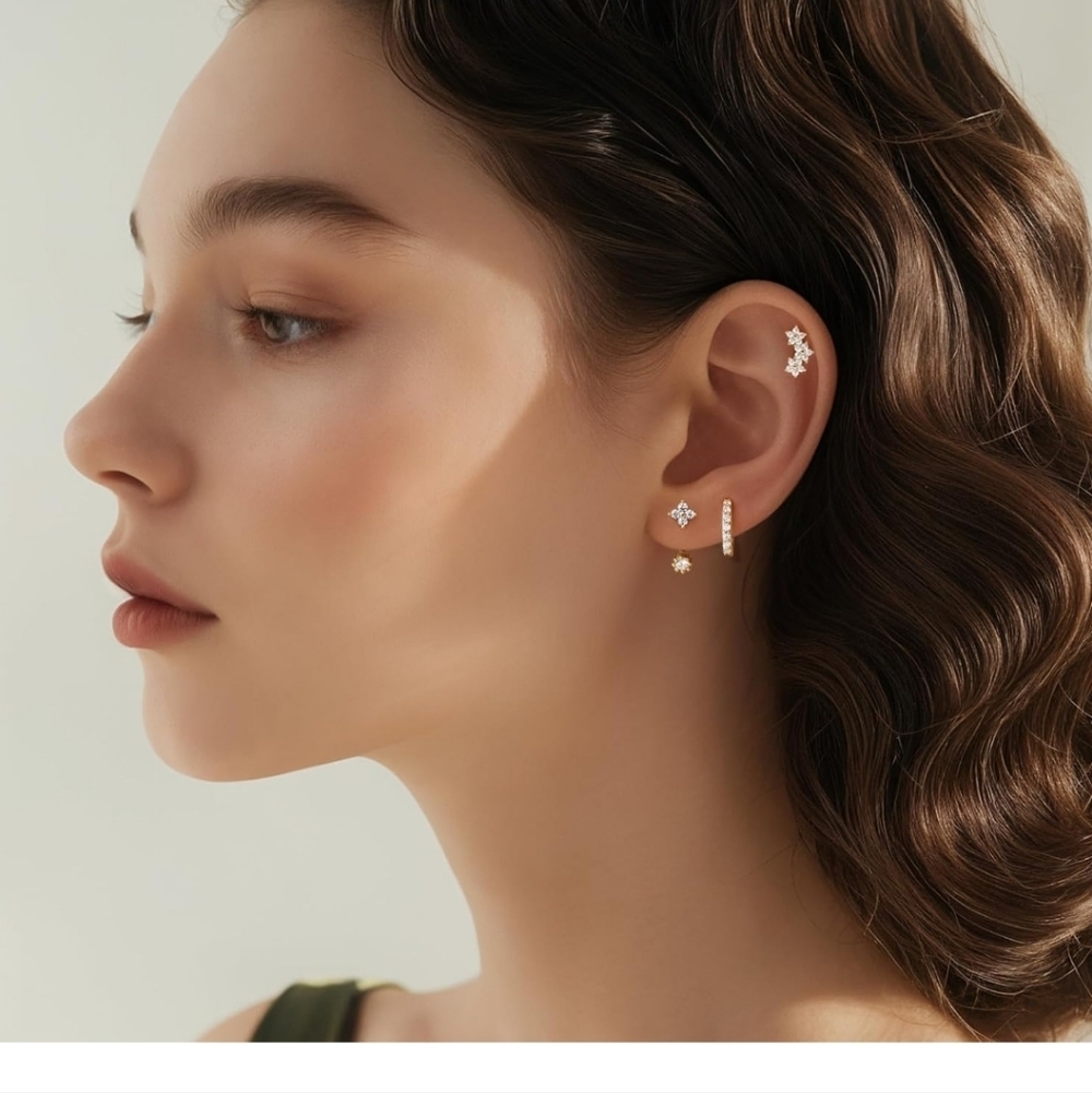 Elegant Gold and Silver Floral Earrings - Picture 4 of 6